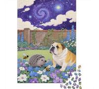 Puzzle 1000 Pezzi Bulldog Lying by The Flower Bushes, Per Bambini/Adultí - Relax Rompicapo Classici & Gift Box 1000pcs (75x50cm)