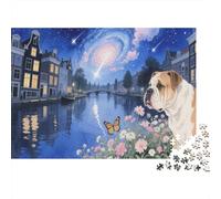 Puzzle 1000 Pezzi Bulldogs in The Flowers Under The Starry Sky, Per Bambini E Adulti Puzzle Per Gioco Familiare Difficile Sfida Classici Idea Regalo 1000pcs (75x50cm)