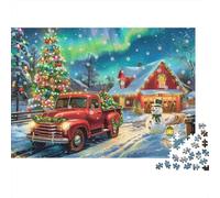 Puzzle 1000 Pezzi Camion Rosso Albero Paese Innevato Difficile Appassionati Regalo Casa 38x26cm