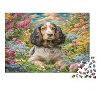 Puzzle 1000 Pezzi Cane Carino per Adulti Cavalier tra i Fiori Sfida Difficile Impossibile ed Educativa Decompressione 38x26cm/1000pz