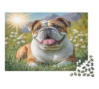 Puzzle 1000 Pezzi Cane Carino per Adulti e Bambini Bulldog Inglese tra le Margherite Giochi Educativi Decorazione Casa Puzzle per Famiglia 70x50cm/1000pz