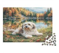 Puzzle 1000 Pezzi Cane Domestico Carino per Adulti, Cane al Lago in Autunno Impossibile Difficile ed Educativo Antistress 70x50cm 1000 Pezzi
