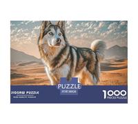 Puzzle 1000 Pezzi Cani Domestici Idea Regalo Perfetta - Husky al Tramonto nel Deserto Sfida Educativa Intellettuale 38x26cm