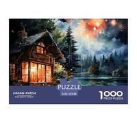 Puzzle 1000 Pezzi Capanna Accogliente con Fuochi d'Artificio Riciclato - Capanna sul Lago, Regali per Adulti, 52x38cm