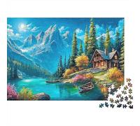 Puzzle 1000 pezzi Capanna di Montagna per Adulti Capanna sul Lago di Montagna di Notte Premium Spesso Robusto Vivace Sfidante Antistress Gioco Familiare 52x38cm