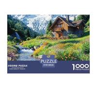 Puzzle 1000 Pezzi Carta Riciclabile Casetta Montagna, Foresta Nebbiosa Cascata Arte Naturale, Difficile Gioco Famiglia 38x26cm