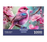Puzzle 1000 pezzi Carta Riciclabile Uccello Rosa Ramo Ciliegio, Uccello Rosa Fiori di Ciliegio, Antistress Adatto Gioco Educativo Decorazione Murale, 70x50cm
