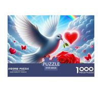 Puzzle 1000 pezzi Carta riciclata Colomba della pace rosa cuore amore, decorazione murale difficile gioco educativo adulti 38x26cm