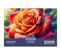 Puzzle 1000 pezzi Carta Riciclata Rosa Gocce Rugiada - Rosa Rosso-Arancione con Rugiada, Gioco Difficile, Decorazione Parete Domestica Regalo, 70x50cm