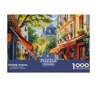 Puzzle 1000 pezzi Carta riciclata Vicoli parigini con caffè, decorazione murale difficile gioco educativo adulti 38x26cm