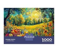 Puzzle 1000 pezzi cartone 100% riciclato Pignatta al Sole, campo d'oro notte stellata, difficile anziani/appassionati, antistress interni 70x50cm/1000pz