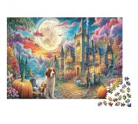 Puzzle 1000 pezzi cartone premium Cane al Castello di Fiaba,38x26cm, notte luna piena, adolescenti12+ bambini, educativo, allenamento cerebrale, principianti
