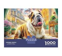 Puzzle 1000 pezzi cartone premium Cane Parigi, ritratto Bulldog, molto difficile adulti singolo, gioco cerebrale feste 70x50cm/1000pz