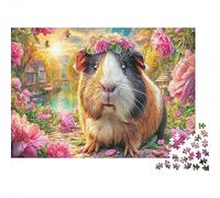 Puzzle 1000 pezzi cartone riciclato Cobaya Floreale,38x26cm, animale piccolo e fiori, super impegnativo, adolescenti12+ adulti, teaser mentale, educativo