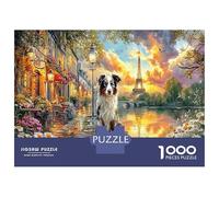 Puzzle 1000 pezzi cartone Scena Cane Parigi, cane su strada cittadina bagnata, bambini/iniziatore dai 12 anni, sviluppo cognitivo 52x38cm/1000pz