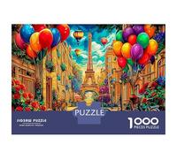 Puzzle 1000 pezzi cartone Vista Parigi, Torre Eiffel con palloncini, impegnativo 12+/iniziatore, gioco cerebrale appassionati 70x50cm/1000pz