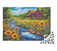 Puzzle 1000 pezzi Casetta sul fiume cartone riciclato per adulti riduce l'ansia decorazione murale e regali per relax e donazione 52x38cm