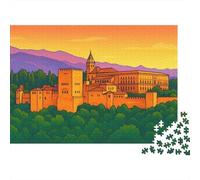 Puzzle 1000 pezzi Castello al Tramonto, Vista Monumento Spagnolo, Cartone Riciclato per Uomini e Donne, Amanti del Relax 70x50cm