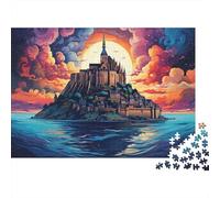 Puzzle 1000 Pezzi Castello Isola Tramonto Scena Costiera Cartone Resistente per Bambini 12+ Giochi Mentali 70x50cm