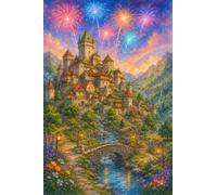 puzzle 1000 pezzi Castello nella valle alpina con fuochi artificiali Legno