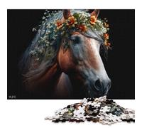 Puzzle 1000 pezzi Cavallo con fiori Puzzle quadrati per adulti e puzzle in legno Decorazione per la casa Giocattoli puzzle 1000 pezzi (75x50 cm)