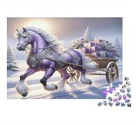 Puzzle 1000 Pezzi Cavallo Viola sulla Slitta per Adulti Ragazzi - Cavallo Viola che Tira un Carretto Cartone Riciclato Premium Ottima Idea Regalo 70x50cm
