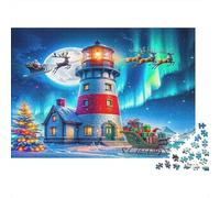 Puzzle 1000 pezzi Cervo e Faro, Luna e Aurora, Rilassante, Antistress, Cartone Often, per Anziani, 38x26cm