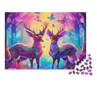 Puzzle 1000 pezzi Cervo neon, puzzle impossibile difficile, cartone riciclato, puzzler esperti, 52x38cm