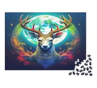 Puzzle 1000 Pezzi Cervo per Donne Cervo con Luna dietro le sue Corna Divertente Attività a Casa 52x38cm/1000pz