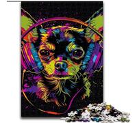 Puzzle 1000 pezzi Chihuahua DJ Neon in legno, rompicapo ad alta difficoltà per adolescenti 50x75cm, Natale o compleanni