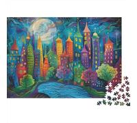 Puzzle 1000 Pezzi Città Colorata Città Arcobaleno Cartone Oftenato Regalo per Vacanze Relax Mentale 52x38cm