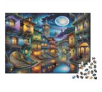 Puzzle 1000 Pezzi Città Vecchia Lunare, Vista Canale Notturna, Cartone Premium, Regalo per Genitori, Contro l’Ansia, 70x50cm