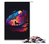 Puzzle 1000 pezzi colorato lupo notturno per adulti gioco educativo in legno sfida giocattolo 75x50 cm