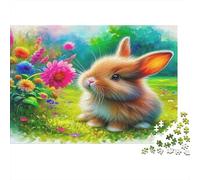 Puzzle 1000 pezzi Coniglio Morbido Fiori Colorati, Difficile, Cartone riciclato 52x38cm