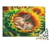 Puzzle 1000 pezzi Coniglio nel Girasole, Animali Dolci, Molto Difficile, Cartone Riciclato, Esperti, 38x26 cm