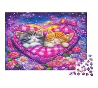 Puzzle 1000 pezzi Coppia di Gattini Cuscino a Cuore Taglio Preciso Pezzi Incastri Cartone Oftenato Premium Adulti 38x26cm