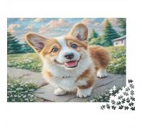 Puzzle 1000 pezzi Corgi sorridente su percorso cartone riciclato per adulti gioco educativo anti-stress decorazione murale e regali grandi idee regalo per donne e uomini 52x38cm
