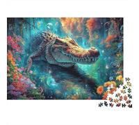 Puzzle 1000 Pezzi Crocodile in Enchanted Jungle River - Classici Giochi Wildlife, Decorazione E Regalo 52x38cm/1000pcs