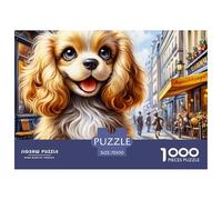 Puzzle 1000 Pezzi Cucciolo Cavalier King Charles Estremamente Difficile - Carino Cucciolo Cavalier Parigi Strada per Adulti Antistress Regalo 70x50cm