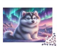 Puzzle 1000 pezzi Cucciolo di Husky, magia dell'inverno, difficile, resistente, pezzi incastriabili premium, cartone spesso per donne e uomini 38x26cm/1000pezzi