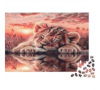 Puzzle 1000 pezzi Cucciolo di leone addormentato, bestia del tramonto, concentrazione e focus, cartone spesso per bambini dagli 8 anni 38x26cm/1000pezzi