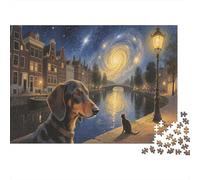 Puzzle 1000 Pezzi Dachhund And The Cat Stand by The Canal, Per Bambini/Adultí - Impossibili Classici 1000pcs (75x50cm)