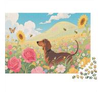 Puzzle 1000 Pezzi Dachhund in The Colorful Sea of Flowers, Per Bambini/Adultí - Impossibili Classici 1000pcs (75x50cm)