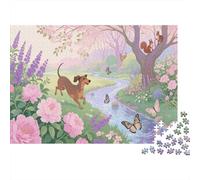 Puzzle 1000 Pezzi Dachhund Is Running by The Stream, Per Bambini/Adultí - Grandi Dimensioni & Idea Regalo Moderna 1000pcs (75x50cm)