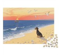 Puzzle 1000 Pezzi Dachhund Squatted Quietly on The Golden Beach, Per Bambini E Adulti Impossible Grandi Dimensioni Idea Regalo 1000pcs (75x50cm)