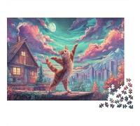 Puzzle 1000 Pezzi Dancing Cat Under The Moon - Rompicapo Giochi Relax Pet Adulti E Bambini Per, Regali 52x38cm/1000pcs
