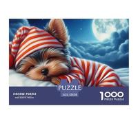 Puzzle 1000 pezzi Decorazione Casa Cucciolo Cane Yorkshire Addormentato Cuscino, Gioco Intrattenimento Attività per Adulti Bambini 52x38cm
