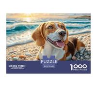 Puzzle 1000 Pezzi Decorazione Murale e Regali Cani Domestici - Beagle al Tramonto sulla Spiaggia Carta Riciclata Idea Regalo Perfetta 70x50cm