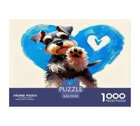 Puzzle 1000 pezzi decorazione murale - Schnauzer, cuore blu, giocoso, attento, ideale per relax e decorazione murale per adulti 70x50cm
