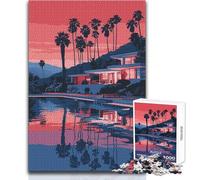 Puzzle 1000 pezzi di casa moderna con piscina e palme, gioco divertente per lo sviluppo cognitivo, regalo speciale per una celebrazione premurosa, dimensioni 50x75cm